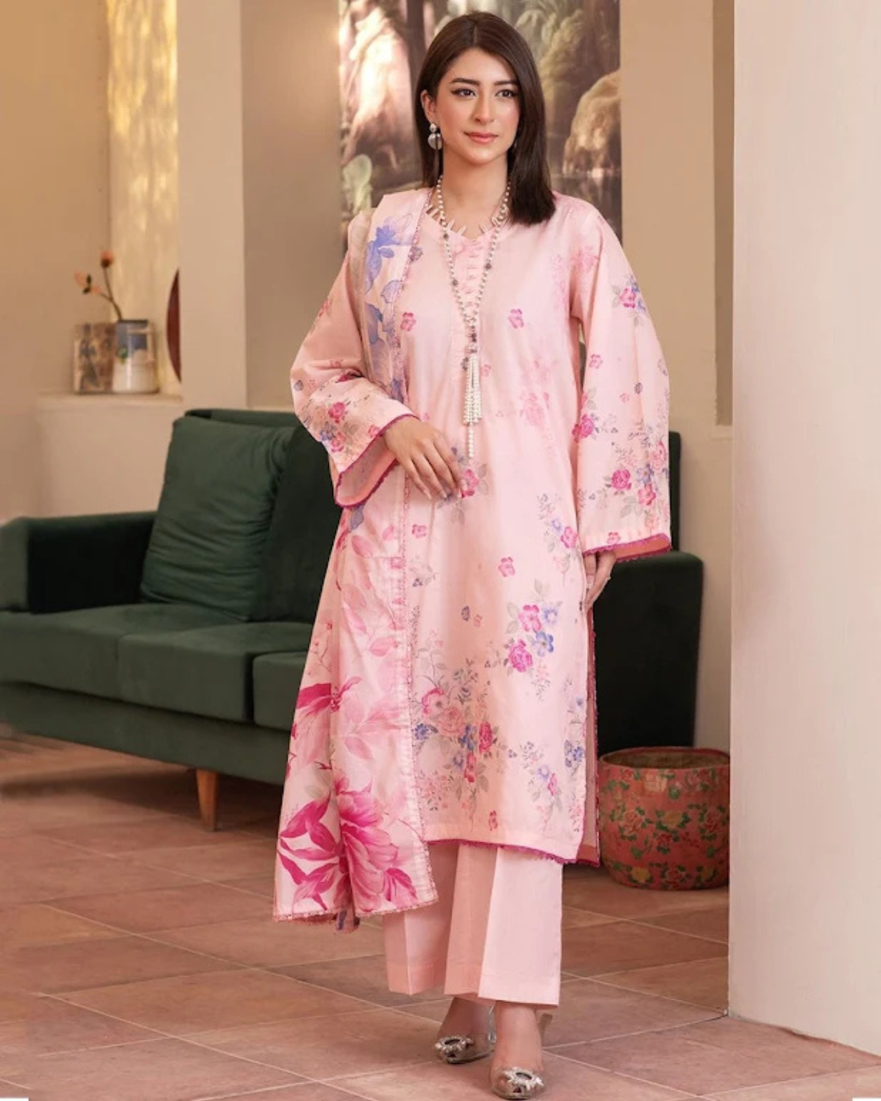 3 PIECE PRINTED KHADDAR SUIT-LIGHT PINK (UNSTICHED)